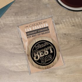 "Best Dad Wood" Round Car Coaster - Packaged