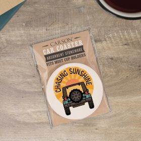 "Chasing Sunshine" Round Car Coaster - Packaged