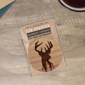 "Wood Deer" Round Car Coaster - Packaged