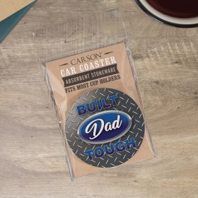 "Built Dad Tough" Round Car Coaster - Packaged