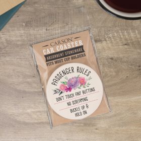 "Passenger Rules" Round Car Coaster – Packaged