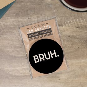 "Bruh" Round Car Coaster – Packaged