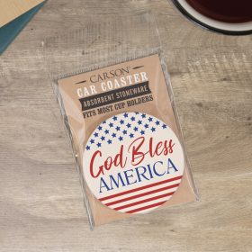 "God Bless" Round Car Coaster – Packaged