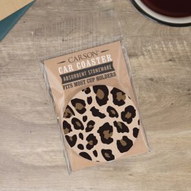 "Leopard" Round Car Coaster – Packaged