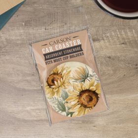 "Painterly Sunflowers" Round Car Coaster – Packaged