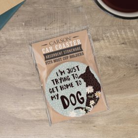 "Home To My Dog" Round Car Coaster – Packaged