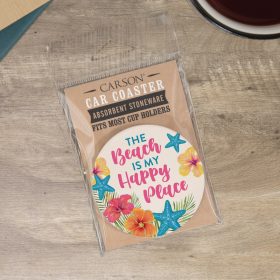 "Beach Happy" Round Car Coaster – Packaged