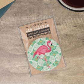 "Flamingo" Round Car Coaster – Packaged
