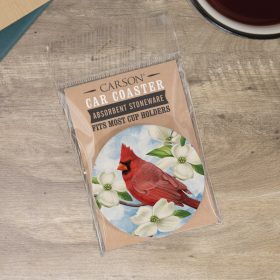 "Nature Cardinal" Round Car Coaster – Packaged