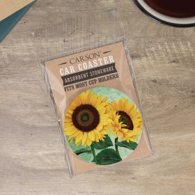 "Nature Sunflower" Round Car Coaster – Packaged