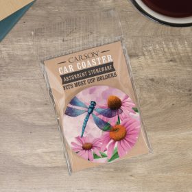 "Nature Dragonfly" Round Car Coaster – Packaged