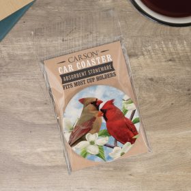 "Nature Cardinal Pair" Round Car Coaster – Packaged