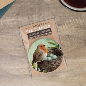 "Nature Robin" Round Car Coaster – Packaged