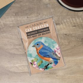 "Nature Bluebird" Round Car Coaster – Packaged
