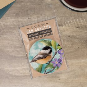 "Nature Chickadee" Round Car Coaster – Packaged