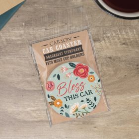 "Bless Car" Round Car Coaster – Packaged