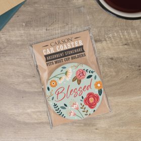 "Blessed" Round Car Coaster – Packaged
