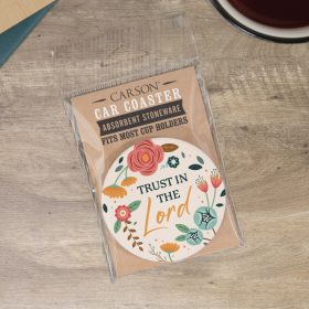 "Trust In The Lord" Round Car Coaster – Packaged