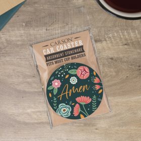 "Amen" Round Car Coaster – Packaged