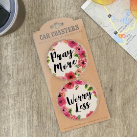 "Pray" Car Coaster Set