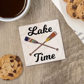 "Lake Time Oars" Square House Coaster - Bulk