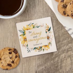 "Strong And Courageous" Square House Coaster - Bulk