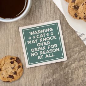 Warning Cat Square House Coaster - Bulk