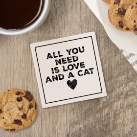 Love and a Cat Square House Coaster - Bulk