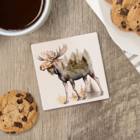 Watercolor Moose Square House Coaster - Bulk