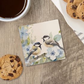 Chickadees Flower Square House Coaster - Bulk