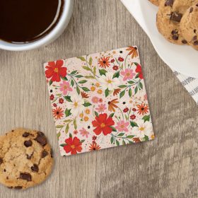 Red Flowers Square House Coaster - Bulk
