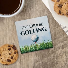 Golfing Square House Coaster - Bulk