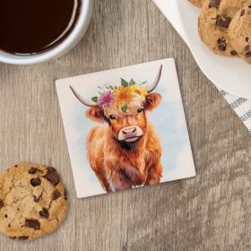 Highland Cow Square House Coaster - Bulk
