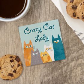 Cat Lady Square House Coaster - Bulk