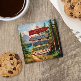 "Outdoor Sign" Square House Coaster - Bulk