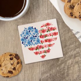 "Patriotic Heart" Square Car Coaster - Bulk