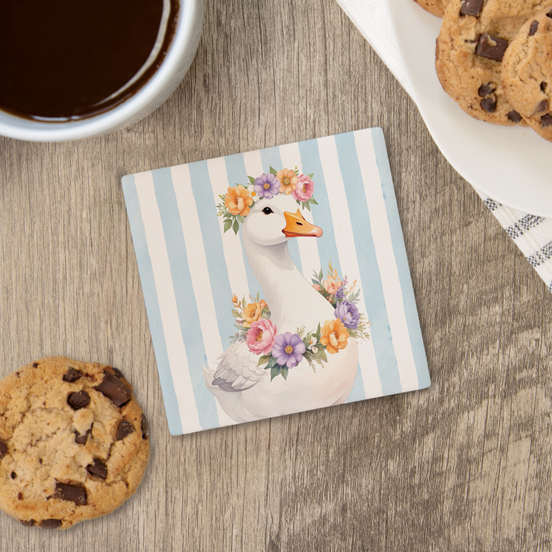 "Flowers Goose" Square Car Coaster – Bulk