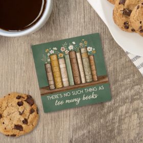 "Too Many Books" Square Car Coaster - Bulk