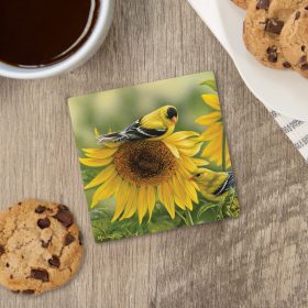 "Goldfinch On Sunflowers" Square House Coaster - Bulk