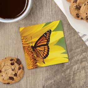 "Monarch On Flower" Square House Coaster - Bulk