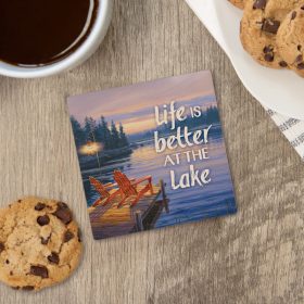 "Life At Lake" Square House Coaster - Bulk