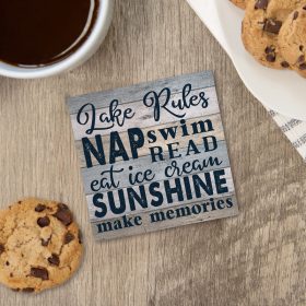 "Lake Rules" Square House Coaster - Bulk