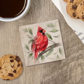 "Red Cardinal On Branch" Square House Coaster - Bulk