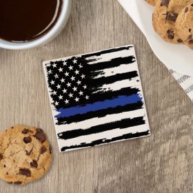 "Thin Blue Line" Square House Coaster - Bulk