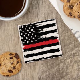 "Thin Red Line" Square House Coaster - Bulk