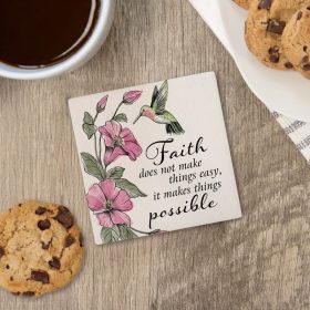 "Faith Hummingbird" Square House Coaster - Bulk