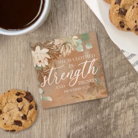 "Clothed In Strength" Square House Coaster - Bulk