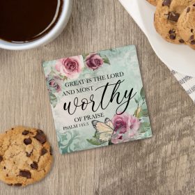 "Worthy Of Praise" Square House Coaster - Bulk