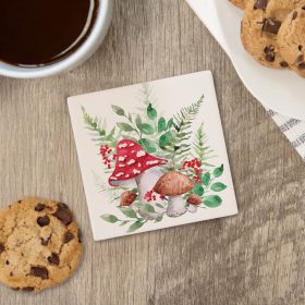 "Ferns & Mushrooms" Square House Coaster - Bulk