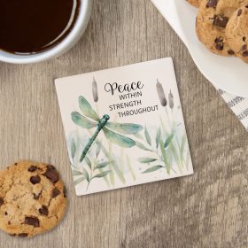 "Peace Dragonfly" Square House Coaster – Bulk